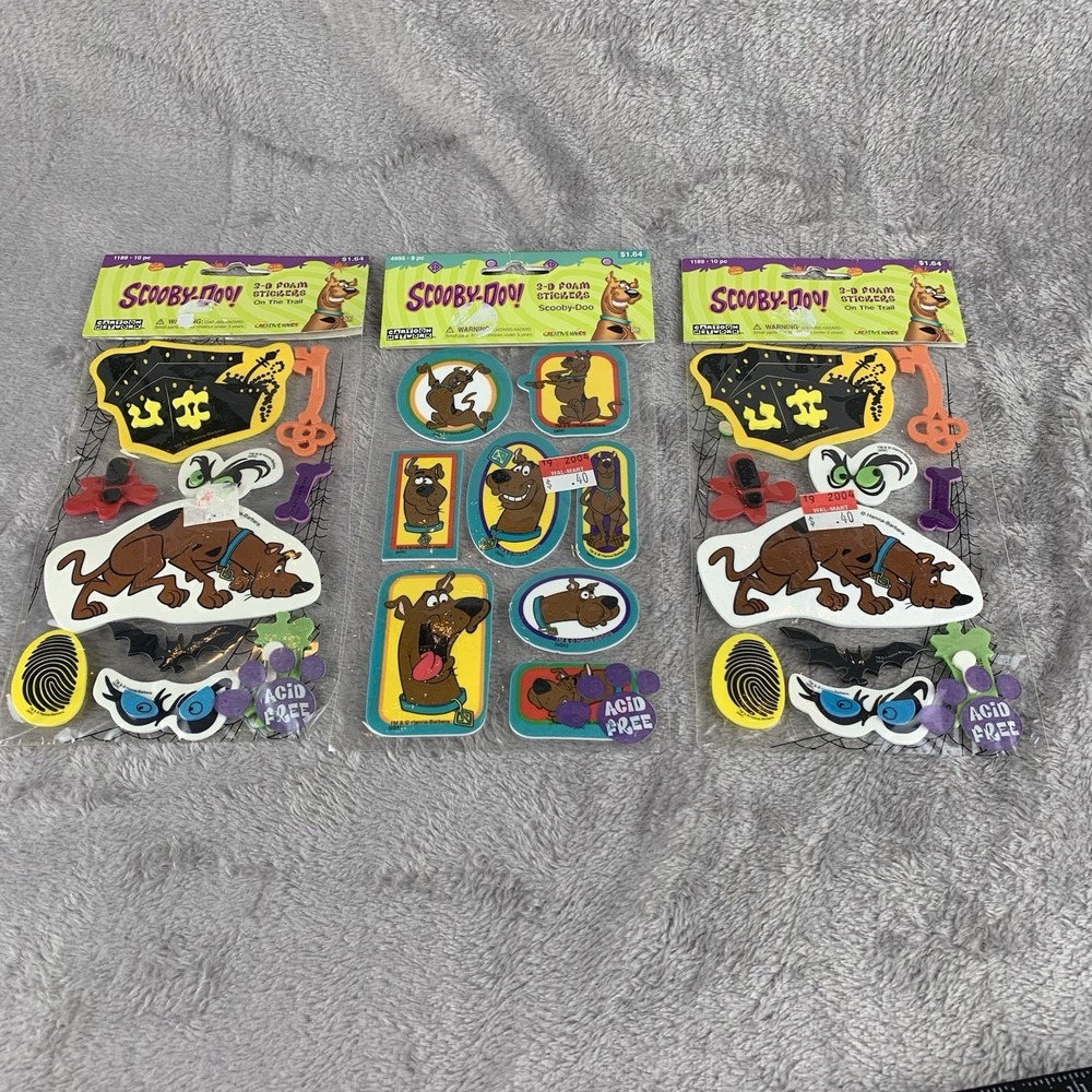 Cartoon Network Scooby Doo 3-D Foam Stickers 3 Packs New Old Stock 28 Stickers